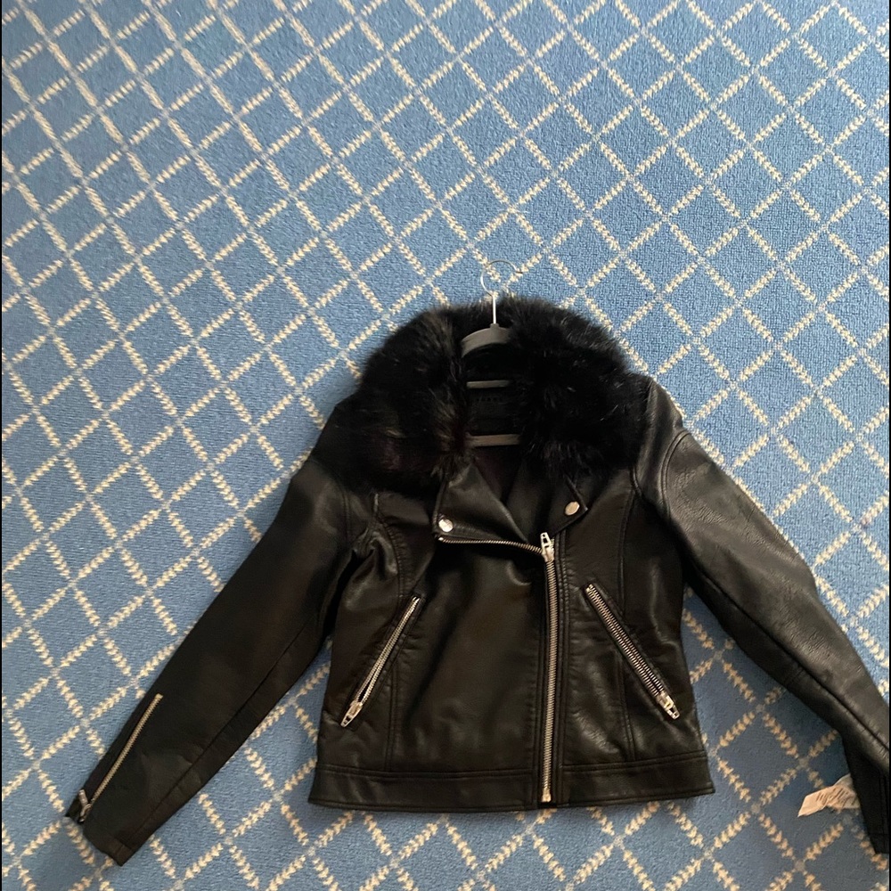 BlancNYC black leather jacket with fur